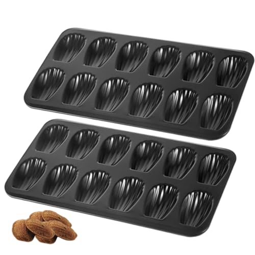 JZLEJC 2pcs 12 Hohlraumschalen Form Madeleine Pan Nicht-Schicht-Kekskuchen Scone Form Whoopie Kuchenschale für Ofen Schwarz von JZLEJC