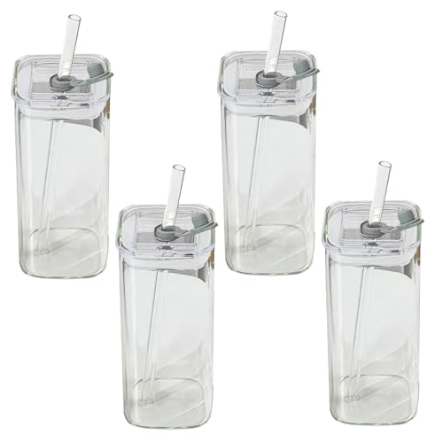4pcs 400 ml quadratische Glasbecher mit Deckelstroh von JZLEJC