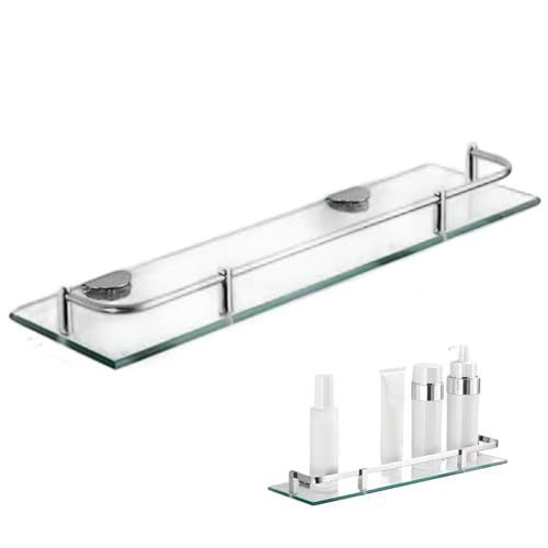 JZLEJC 4x24 Badezimmer Wandregal, einschicht transparentes Glasduschregal mit Metallschiene für Shampoo -Körperwaschseife von JZLEJC