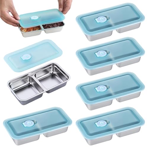 JZLEJC 6pcs Edelstahl-Snackbehälter 2 Fachleckscount Deckel Gefrierschrank Geschirrspüler sicher für Erwachsene Kinder von JZLEJC