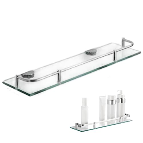 JZLEJC Badezimmer -Wandregal, 4x24 einschicht transparentes Glasduschregal mit Metallschiene für Shampoo, Körperwäsche, Seife von JZLEJC