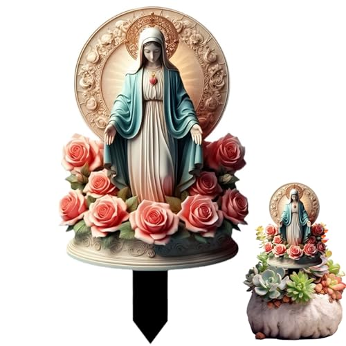 JZLEJC Gartenpfahl, gesegnete Mutterstatue Garten Stakes dekorativ, Acryl religiöser Blumenköder Boden von JZLEJC
