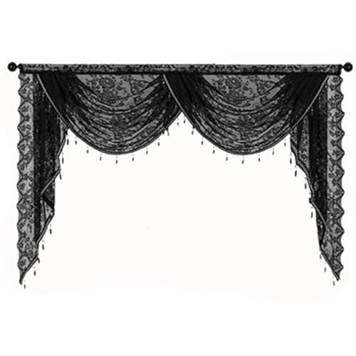 JZLEJC Wasserfall -Valance, 59x41 Vintage Blumener schwarzer Spitzenvorhang mit Perlenquasten, halbreiche Stange Tasche Gothic Vorhang für Halloween Schlafzimmer Wohnzimmer JZLEJC Wasserfall -Valance, 59x41 Vintage Blumener schwarzer Spitzenvorhang mit Perlenquasten, halbreiche Stange Tasche Gothic Vorhang für Halloween Schlafzimmer Wohnzimmer von JZLEJC