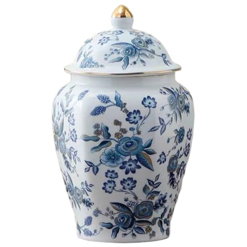 Keramikglas mit Deckel, 4, 8x7, 7 Zoll 950 ml Dekorative Ingwerglas, blaue und weiße Vase für Wohnzimmer, blau von JZLEJC