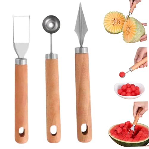Melonenballer -Schaufel -Set, 3 in 1 Edelstahl -Obst -Schnitzwerkzeug für Wassermelone, Cantaloupe von JZLEJC