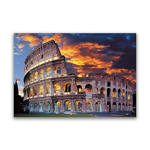 Berühmt Architektur Leinwandbild Kunstdruck-Rom Kolosseum Italien Stadtbild Gemälde Druck auf Leinwand-Panorama Wandbild Landschaftsbilder-Leinwand WandKunst Bilder 30x45cm(12x18in) Rahmenlos von JZSDGB