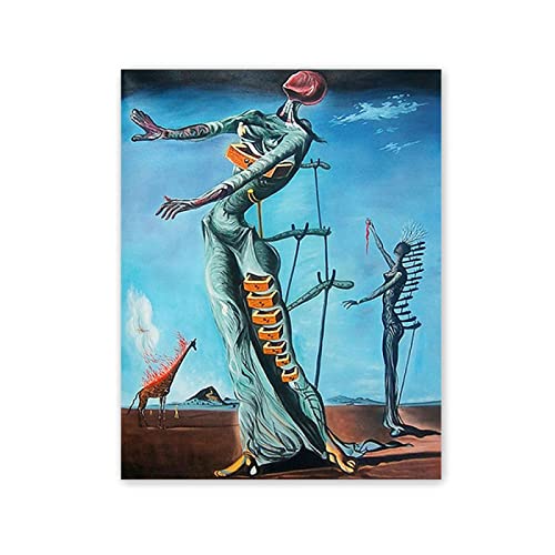 Berühmte Salvador Dalí Leinwand Wandkunst Gemälde.Reproduktionen Poster und Drucke auf Leinwand.Wandkunst Bilder für Wohnzimmer Dekor"Die brennende Giraffe" 50x65cm(19x26in)Rahmenlos von JZSDGB