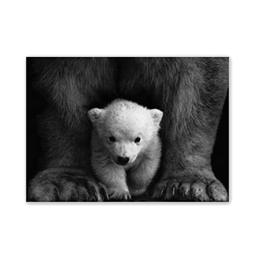 Bild auf Leinwand Nordischer Bär Tiere Leinwand Gemälde an der Wand Kunst Schwarz Weiß Poster und Drucke Tiere Kunst Bilder für Wohnzimmer 80x120cm(31x47in)Rahmenlos von JZSDGB