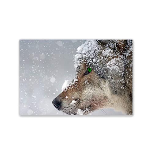 Bild auf Leinwand Schneewolf Tiere Leinwand Gemälde an der Wand Kunst Schwarz Weiß Poster und Drucke Tiere Kunst Bilder für Wohnzimmer 70x105cm(28x41in) Rahmenlos von JZSDGB