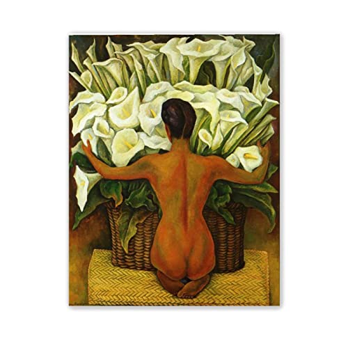 Diego Rivera Berühmte Kunst Gemälde Reproduktionen auf Leinwand Wandkunst(mit Calla-Lilien, 1944) Poster und Druck Blume Bilder 90x115cm(35x45in) Rahmenlos von JZSDGB