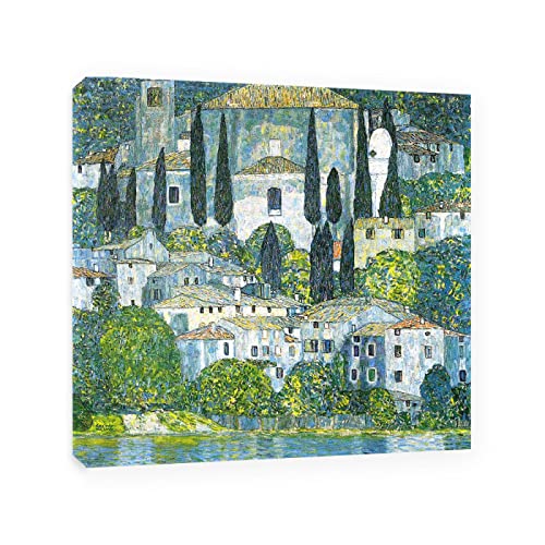 JZSDGB Gerahmt-Gustav klimt Bilder Leinwand| XXL-Abstrakte Wandkunst Bilder|Wandbild Poster Kunstdruck Als Leinwandbild |Wandbilder Wohnzimmer-Kirche in Cassonne 70x70cm(28x28in) von JZSDGB