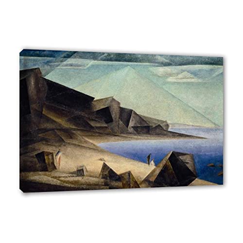 JZSDGB Lyonel Feininger Berühmtes Gemälde-Abstrakter Expressionismus Leinwand Wandbild Bild- Das Hohe Ufer-Druck auf Leinwand-Kunstdruck auf Leinwand für Wohnzimmer 60x90cm(24x35in) Gerahmt von JZSDGB