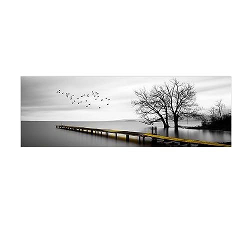 JZSDGB Panoramabild auf Leinwand von Schwarz-Weiß-Brücke-Natur landschaftsbilder auf leinwand-Kunstdruck Modern Wandbilder XXL-Leinwand WandKunst Bilder für Wohnzimmer 60x180cm(24x71in) rahmenlos von JZSDGB