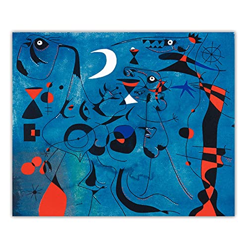 Joan Miro Poster und Drucke-Abstrakte Joan Miro Leinwandbilder-Berühmte Joan Miro Gemälde druck auf Leinwand Kunstdruck-Wandkunst Bilder Malerei(Figur in der Nacht geführt)80x96cm(32x38in)rahmenlos von JZSDGB