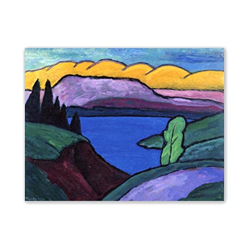 Wandbild- Der blaue See von Gabriele Münter-Kunst Leinwandbild Expressionismus Gemälde Kunstdruck auf Leinwand-Landschaftsmalerei auf Leinwand-90x115cm(35x45in) Rahmenlos von JZSDGB
