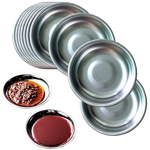 8 Stück Edelstahl-Saucenschüssel, runde Gewürzschalen, Sushi-Dip-Schüssel, Untertassen, Mini-Vorspeisen-Teller, kleine Snack-Tassen, Dip-Sojasaucen-Schüssel/Schalen (11cm) von JZSMY