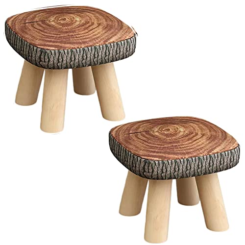 JZSMY 2Pcs Small Wood Stool Square Low Stool Cute Children's Sofa Stool Chair Cartoon Creative Small Stool for Kids and Adult, Changing Stool Solid Wood Coffee Stool, Bear 330lb (Tree Stump) von JZSMY