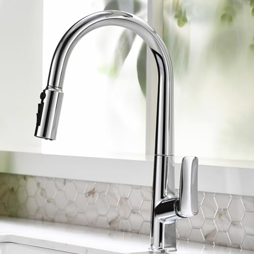 3-Wege-Küchenarmatur, Spüle Wasserhahn mit Auszugsspray, messing Teleskope Schwenkküchenmischer-Wasserhahn-Pushed Gold Beauty kommt kommt von JZWCHQ