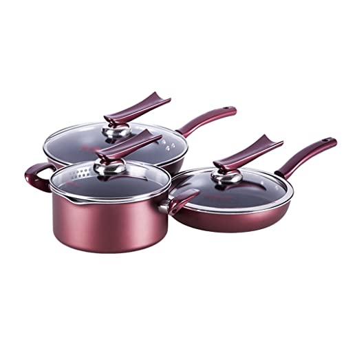 7 -teilige Lebensmittelqualität Aluminiumlegierung Kochgeschirr Set Hitzebeständiger Stock Pot + Wok Bratpfanne mit Glasdeckel Küchenkochgeschirr (D. D. von JZWCHQ