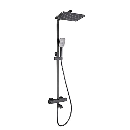 Badezimmer Thermostatische Mixer Duschset Schwarzes Messing 20x30 cm Regendusche 3 Modi Duschkopf Schwenkern Wasserhahn Duschmischungs -Tippsystem Duschkit mit Shoo von JZWCHQ