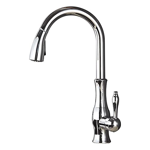 Down-Küchenarmatur, 360 ° Rotation Messing Küchenspüle Wasserhähne mit 2-modischen Sprühgerät, Hochbogen mit einem Heiß- und Kaltwassermixer-Wasserhahn, Gold (Farbe: gebürstetes Nickle) von JZWCHQ