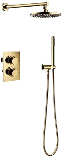 Duschsystem Titanium goldener Messing Runde Dusche Set intelligenter thermostatischer Wasserhahn Mischventil Badezimmer Duschhahn Set, 10 Zoll, 12 Zoll von JZWCHQ