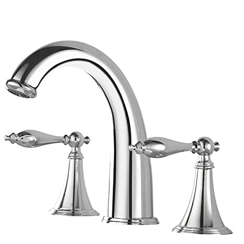 JZWCHQ 3-Loch-Armaturen für Waschbecken, Messing, Waschtischarmatur, Warmwasser und Kaltwasser, Badezimmer-Wasserhahn, Chrom von JZWCHQ