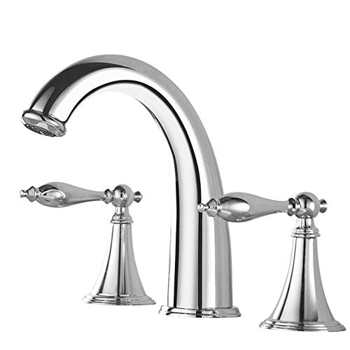JZWCHQ 3-Loch-Waschtischarmatur, Messing, Warm- und Kaltwasserhahn, geteilter Typ, 2 Griffe, Badezimmer-Waschbeckenarmaturen, Luftsprudler gegen Spritzwasser, Chrom von JZWCHQ