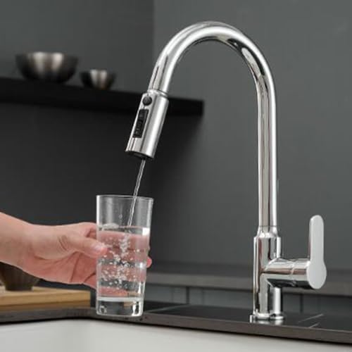 JZWCHQ 3-Wege-Küchenarmatur, ausziehbar, drehbar, Einhebel-Einloch-Messing, Küchenarmaturen, gebürstet von JZWCHQ
