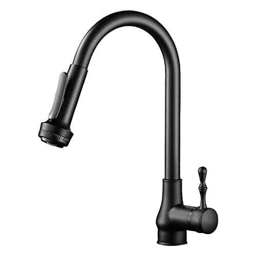 JZWCHQ Ausziehbarer Küchenarmatur, Messing, heißes und kaltes Wasser, schwenkbar, Küchenspüle, Wasserhahn, Schwarz von JZWCHQ