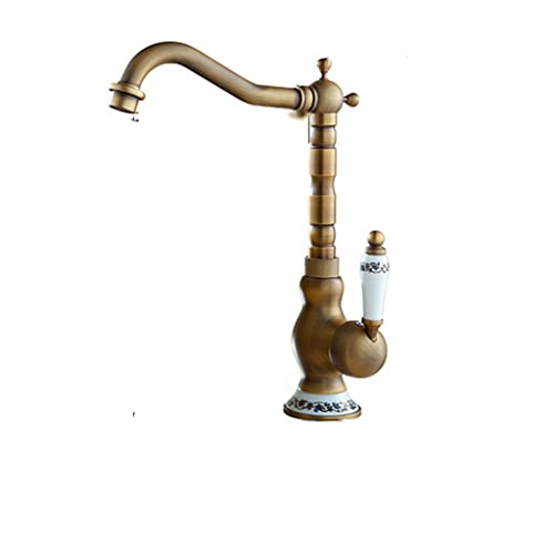 JZWCHQ Basin Messing Wasserhähne Deck montiertes Badezimmer Drehspüle Vintage Porzellan Kupfer Wasserhahn Wassermischer Haken Bronze Kranhack (Farbe: Einheitsgröße, Größe: Wie das Bild zeigt) von JZWCHQ