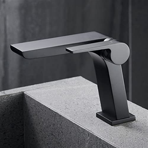 JZWCHQ Chrom Badezimmer Deck montiertes Becken Wasserhahn heiß und kaltes Wasserspüle Mixer Haken bürstete schwarze graue Toilette Einer Loch -Klopfkran (Farbe: Grau, Größe: Wie das Bild zeigt) von JZWCHQ