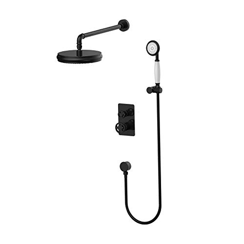 JZWCHQ Dusch-Kombi-Set im Industrie-Stil, Wandmontage, Badezimmer-Duscharmatur-Set mit Edelstahl-Duschkopf, Handbrause, Schwarz a von JZWCHQ