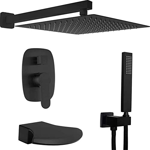 JZWCHQ Duscharmatur-System-Mischer-Set, Wandmontage, Messing mit Wasserfall-Wannenarmaturen, 25,4–30,5 cm, Regenfall, 3 Funktionen, Duschsystem mit Handbrause und Brauseschlauch für Familienbadezimmer JZWCHQ Duscharmatur-System-Mischer-Set, Wandmontage, Messing mit Wasserfall-Wannenarmaturen, 25,4–30,5 cm, Regenfall, 3 Funktionen, Duschsystem mit Handbrause und Brauseschlauch für Familienbadezimmer von JZWCHQ