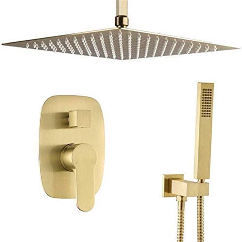 JZWCHQ Duscharmatur-System-Set, Deckenmontage, quadratisch, 25,4 - 30,5 cm, Regenduschsystem mit Handbrause und Wasserfallauslauf, Wanne, Duscharmaturen mit Duschmischer-Set, Gold, 25,4 cm JZWCHQ Duscharmatur-System-Set, Deckenmontage, quadratisch, 25,4 - 30,5 cm, Regenduschsystem mit Handbrause und Wasserfallauslauf, Wanne, Duscharmaturen mit Duschmischer-Set, Gold, 25,4 cm von JZWCHQ