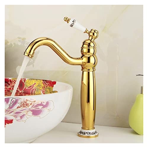 JZWCHQ Gold Beckenarmaturen aus soliden Lamellen für das Badezimmer mit Keramikmanschette mit einem Griff, Waschmischer mit WC-Wasserhähnen (kurze Antiquitäten) von JZWCHQ