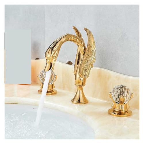 JZWCHQ Goldener Schwanenbecken Wasserhahn Luxus -Arbeitsplatte Installation Doppelkristallgriff Badezimmer Wasserhahn Heiße und kalte Mischhahn (heller Chromabfall) von JZWCHQ