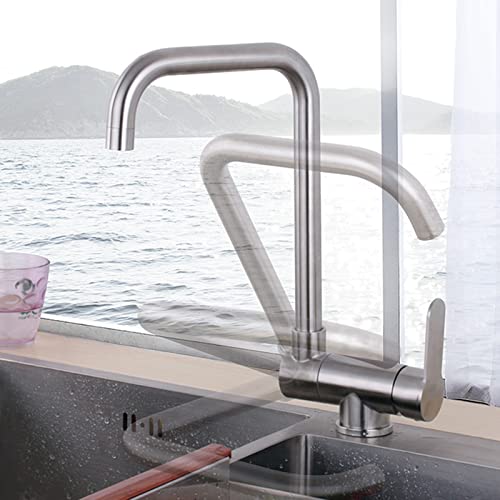 JZWCHQ Klappbare Küchenarmatur Frontfenster Edelstahl Gebürstet Küchenarmatur Schwenkbar Kalt- und Warmwasser Küchenspüle Armaturen-D von JZWCHQ