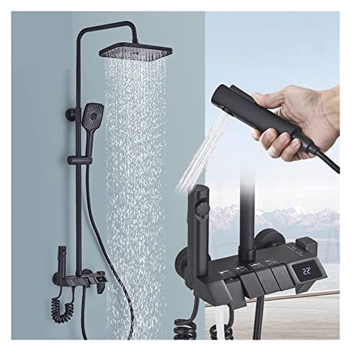 JZWCHQ Kronleuchter Duschmixer Schwarzes digitales Dusche Set Intelligente Messingbadezimmer Wasserhähnen Heißer kaltes Wasserfall Tap Niederschlag graue Dusche (Black Digital Q) (AQ) Kronleuchter von JZWCHQ