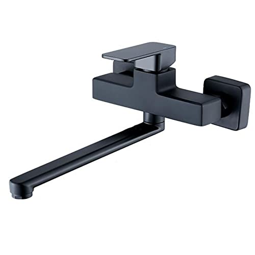 JZWCHQ Küchenarmatur, Wandmontage, schwarzes Messing, Doppelloch, Warm- und Kaltwasser-Spültischarmatur, 30 cm von JZWCHQ