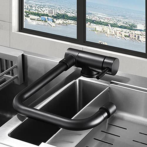 JZWCHQ Küchenarmatur, klappbar, Innenfenster, Küchenspüle, schwarzer Wasserhahn, Edelstahl, heißes und kaltes Wasser, schwenkbar, Küchenspüle von JZWCHQ
