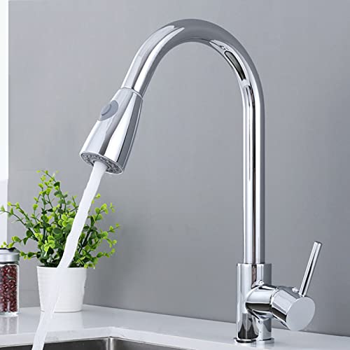 JZWCHQ Küchenarmaturen mit herausziehbarem Sprühkopf, 2 Sprühmodi, 360 Grad drehbarer Wasserhahn, Küchenarmaturen mit Heiß- und Kaltwassermischer, ausziehbarer Einhebelmischer, goldfarben von JZWCHQ
