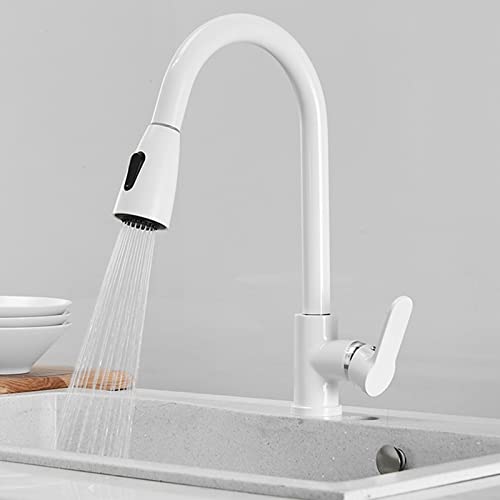 JZWCHQ Küchenarmaturen mit herausziehbarem Sprühkopf, Küchenspüle, weiß, schwenkbar, multifunktional, Spültischarmatur-B von JZWCHQ