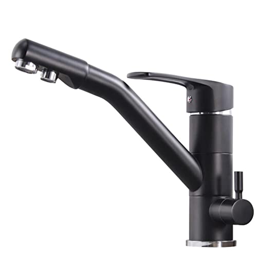 JZWCHQ Küchenspüle, 3-Wege-Messing-Wasserhahn für heißes und kaltes Wasser, gereinigtes Wasser, schwenkbar, Multifunktions-Waschbeckenarmatur, Schwarz von JZWCHQ
