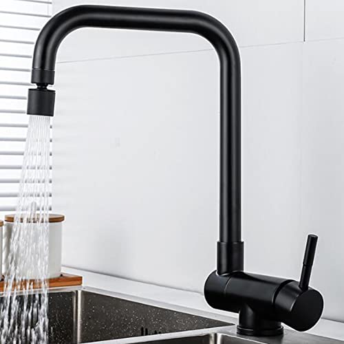 JZWCHQ Küchenspüle, Mischbatterie, klappbar, Innenfenster, Edelstahl, 360° drehbar, für heiße und kalte Dusche, Wasserhahn, Schwarz von JZWCHQ