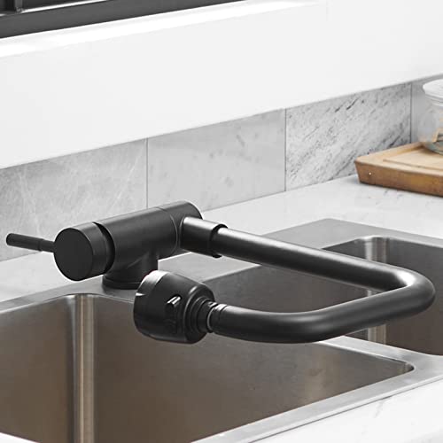 JZWCHQ Küchenspüle Mischbatterie Faltbar Innen Fenster Drehbar Edelstahl Warmwasser und Kaltwasser Spüle Wasserhahn Schwarz von JZWCHQ