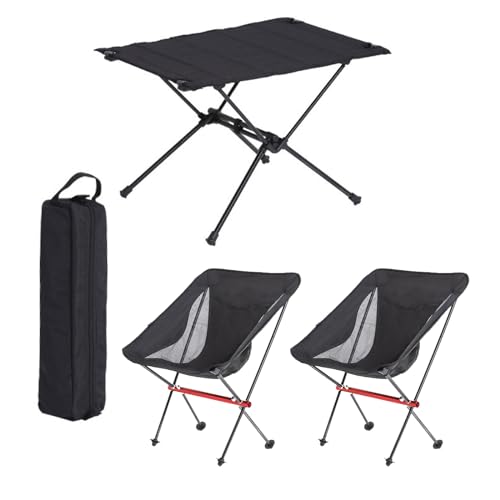 JZWCHQ Leichtgewichtiger Klapptisch und Airs Set von 3, tragbarer Camping -Tisch im Freien im Außenbereich mit Tragetasche, leicht zu tragen, für Picknick -Kochen -Wanderfischen von JZWCHQ