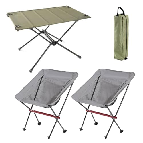 JZWCHQ Leichtgewichtiger Klapptisch und Airs Set von 3, tragbarer Camping -Tisch im Freien im Außenbereich mit Tragetasche, leicht zu tragen, für Picknick -Kochen -Wanderfischen von JZWCHQ