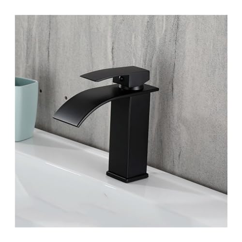 JZWCHQ Schwarzer Wasserhahn für Kalt- und Warmwasserbecken mit einem Griff, einfache Installation von JZWCHQ