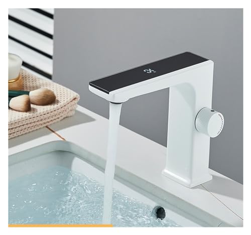 JZWCHQ Smart Bad Basin Digital Display Mischung Heiße und kalte Mischhahnhahn Messing Badezimmer Crane Deck Installation (Farbe: Blanc) von JZWCHQ